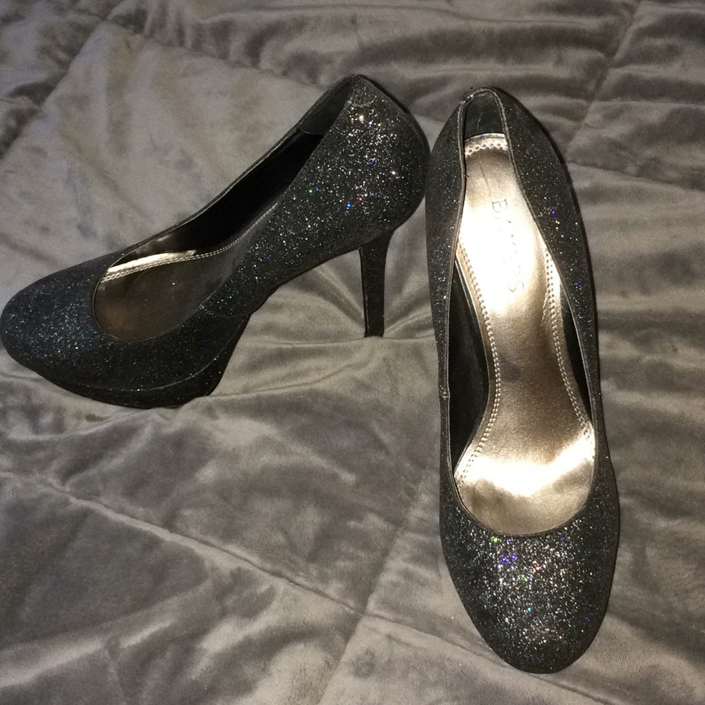 Black glitter heels